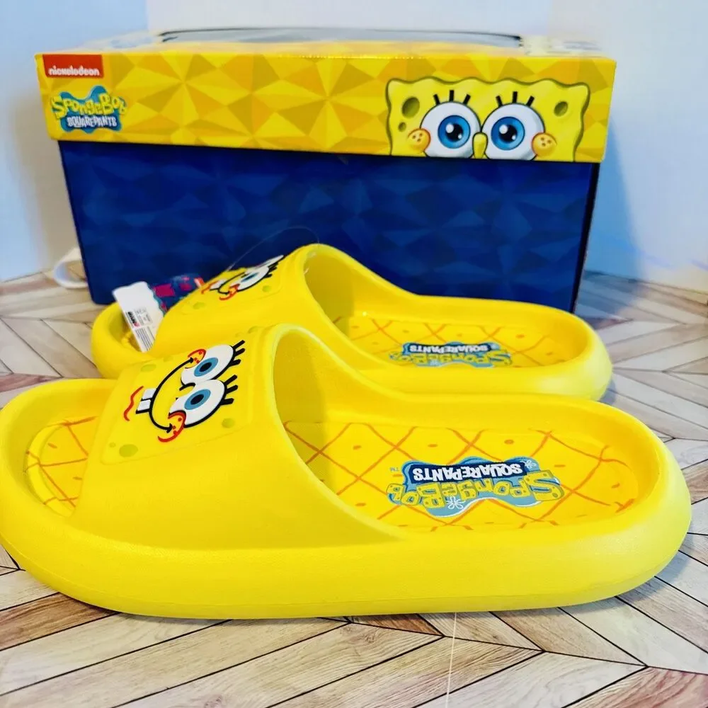 SpongeBob‎ SquarePants Men’s 8 Slides Ground Up Slip On Sandals Yellow Pool